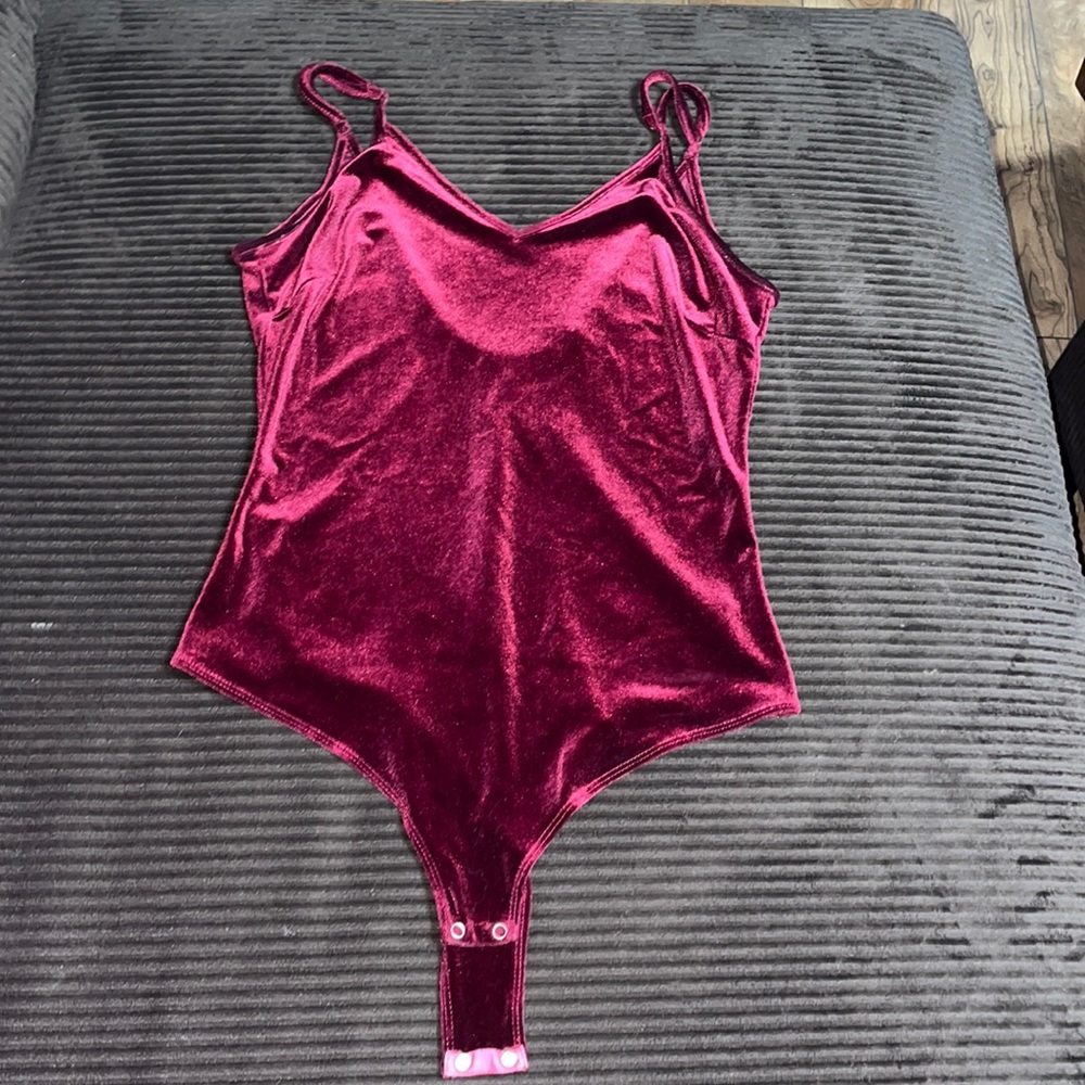 Dark Red Velvet Spaghetti Strap Bodysuit